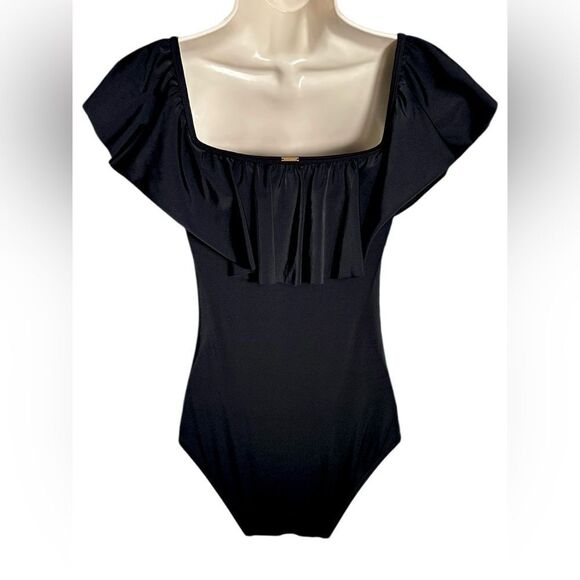 Victorias Secret Black Off The Shoulder Ruffle One Piece Swimsuit - Picture 4 of 4